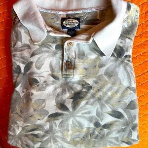 Tommy Bahama 100% cotton short sleeve beige cream gray tropical floral polo szL